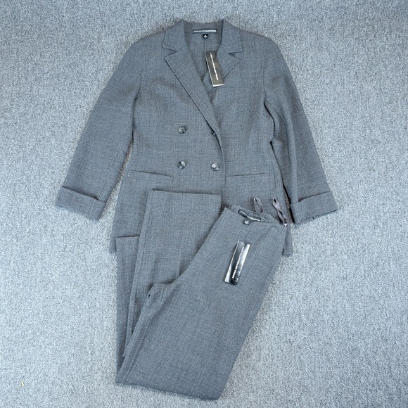 Linda Allard Ellen Tracy Vintage 2pc Pant Suit Women 6 Gray 100% Wool Handmade — photo 2